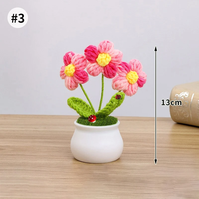 Mini fiori in vaso all'uncinetto Vasi di fiori lavorati a mano Regalo di nozze per gli ospi Tuilp artificiale Fiore marghera Decorazioni per il desktop Flores