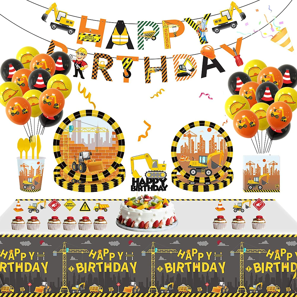 

Excavator Vehicle Party Decoration Disposable Tableware Cups Plates Tablecloth Baby Shower Construction Birthday Party Supplies
