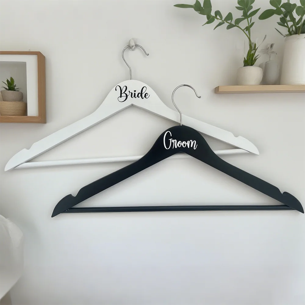 2 Pcs Bride Hanger Bride and Groom Wooden Wedding Dress Hanger Set Bow Tie for Tuxedo Suit Wedding Gift Bridal Party Shower