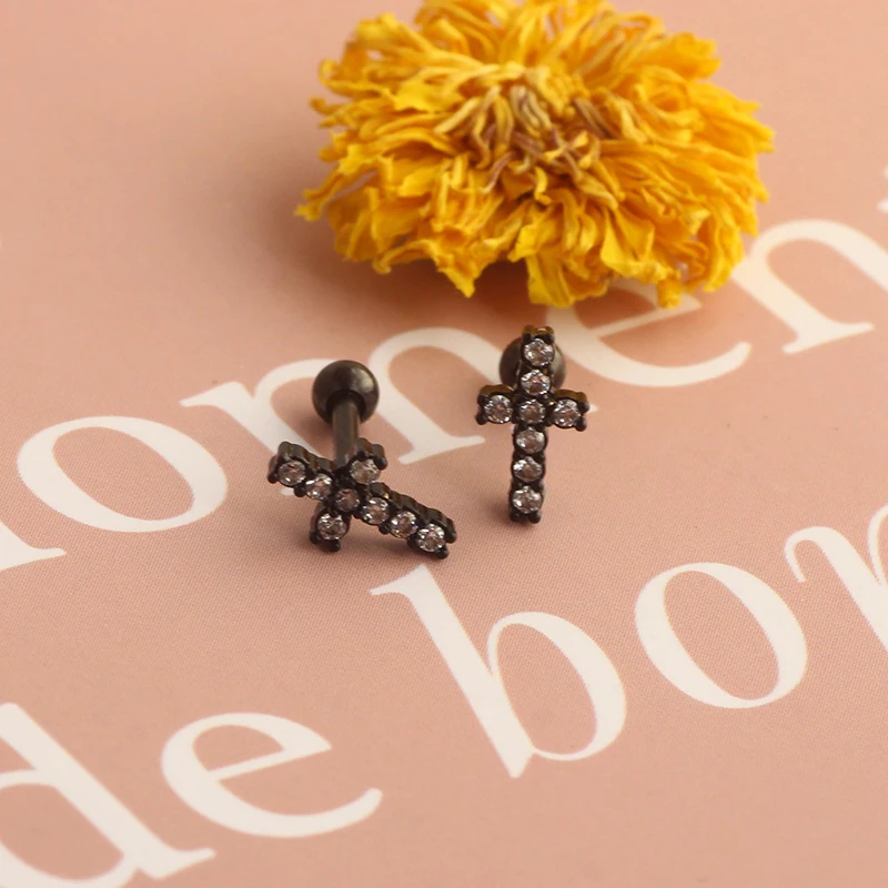 wholesales black cartialge tragus earrings stainless steel hot sales body piercings helix barbell conch daith earrings stud mix