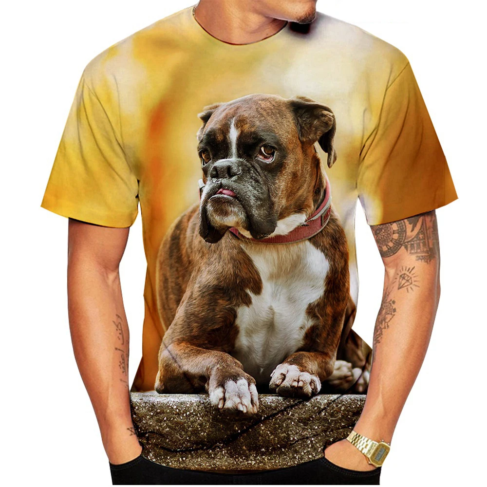 

New Fashion 3D Cute Animal Homme Boxer Dog Street Funny Pet Dog T-shirt Animal Puppy T-shirt Size XXS-6XL