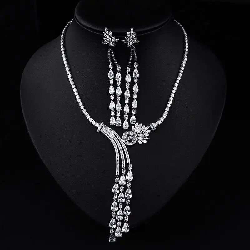 

Fashion Bridal Jewelry Sets Silver Color AAA CZ Necklace Sets 6 Colors Wedding Jewelry Parure for Women Bijoux Femme N-1062