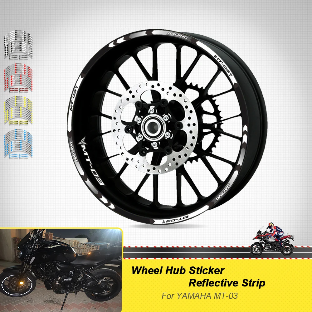 

Аксессуары для мотоцикла, наклейка на ступицу колеса, Светоотражающая полоса, обод, колеса, водонепроницаемые декоративные наклейки, набор для Yamaha MT03 mt 03 17 дюймов