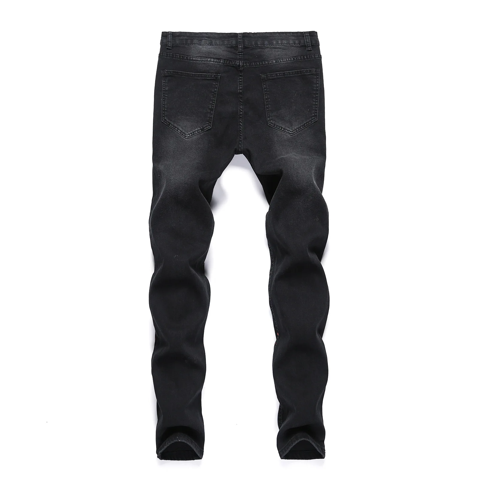 Men Spliced Pencil Pants Denim Ankle Length Jeans Print Pockets Streetwear Mid Waist Washed Distressed Ripped Skinny Vintage