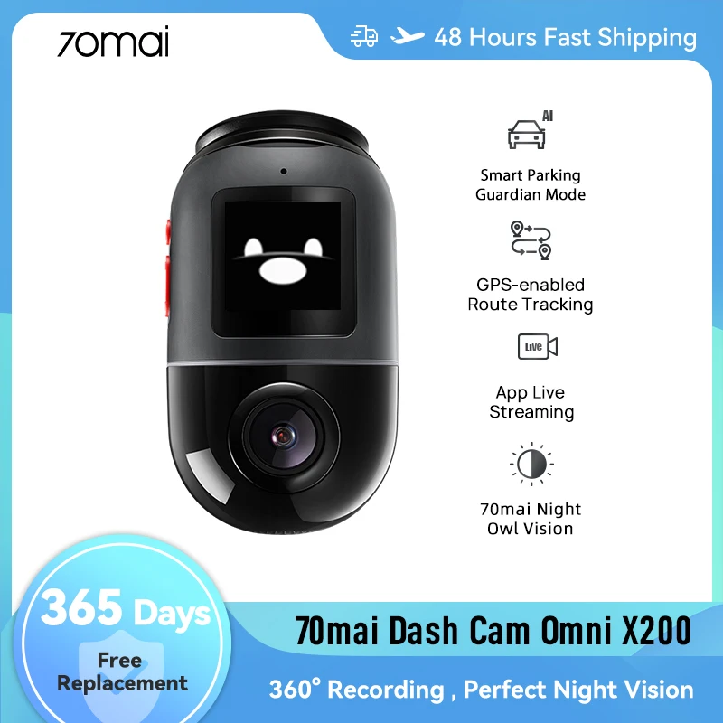 70mai Dash Cam Omni X200 Car DVR 360° Recording Builtin GPS ADAS 24H