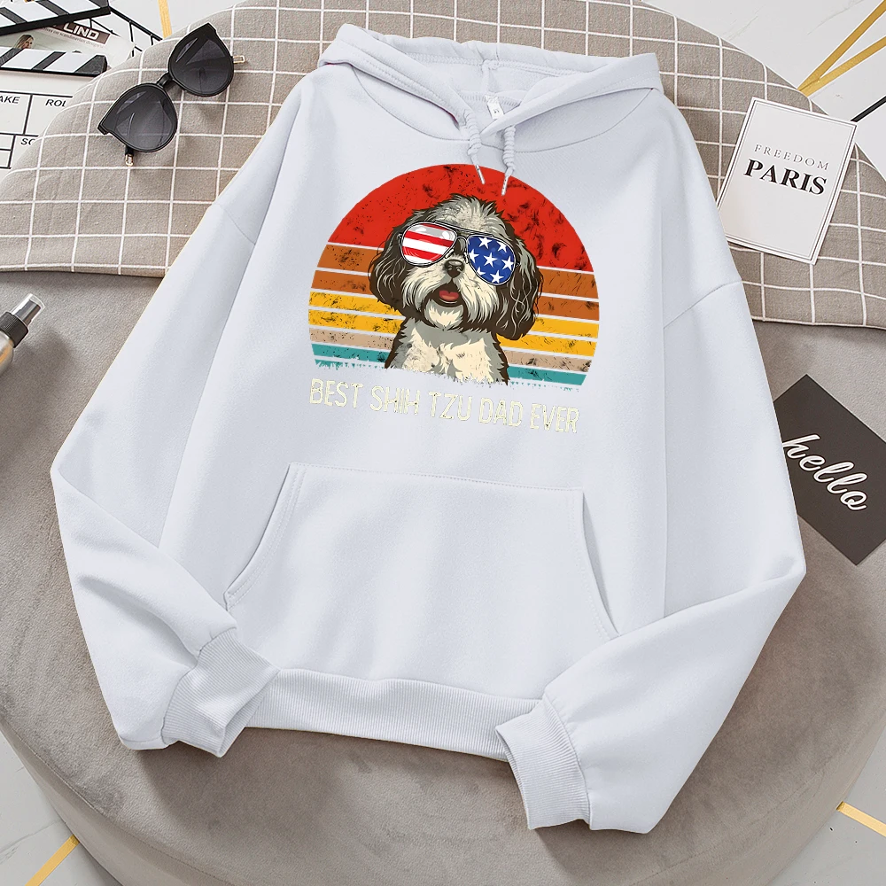 

Best Shih Tzu Dad Ever Printing Female Hoodies Simple Casual Autumn Hoodie Street Loose Hoody Autumn Fleece Women Sportswear