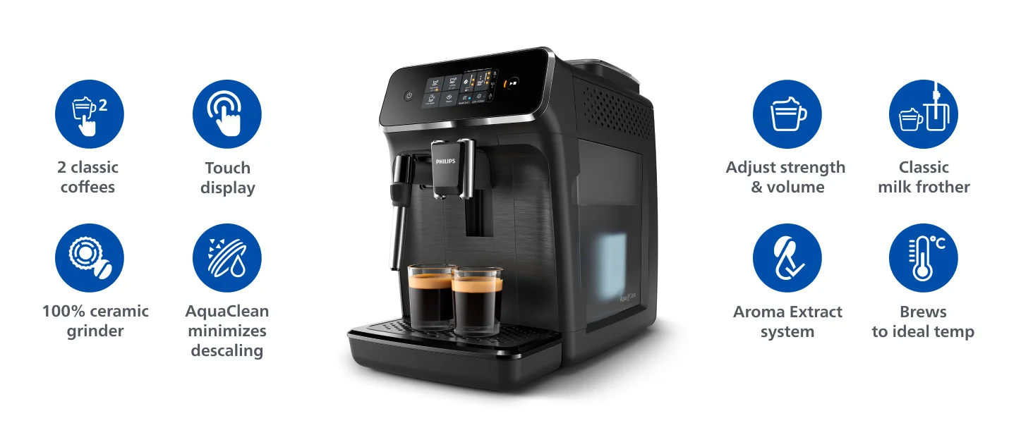 Description Picture 3 of item2200 Series Fully Automatic Espresso Machine, Classic Milk Frother, 2 Coffee Varieties, Intuitive Touch Display, 100% Ce