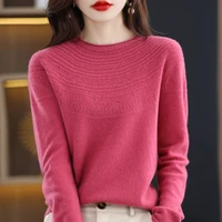 100% Merino Wool Knitted Sweater Autumn/Winter 2024 New Women's Round Neck Hollow Top 11 Color Pullover Versatile Coat NJR1107 - Image 2