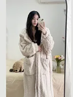 Autumn and Winter Nightwear for Women Flannel Dressing Gown for Women Coral Fleece Long Korean-Style Homewear Lazy Dressing Gown - Image 6