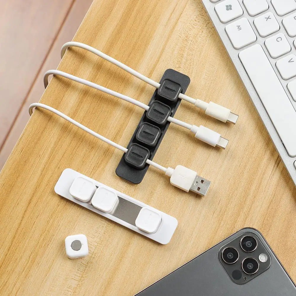 USB 케이블 정리함 마그네틱 케이블 관리, 거치대 실리콘 유연한 데스크탑 클립, 마우스 와이어 정리함