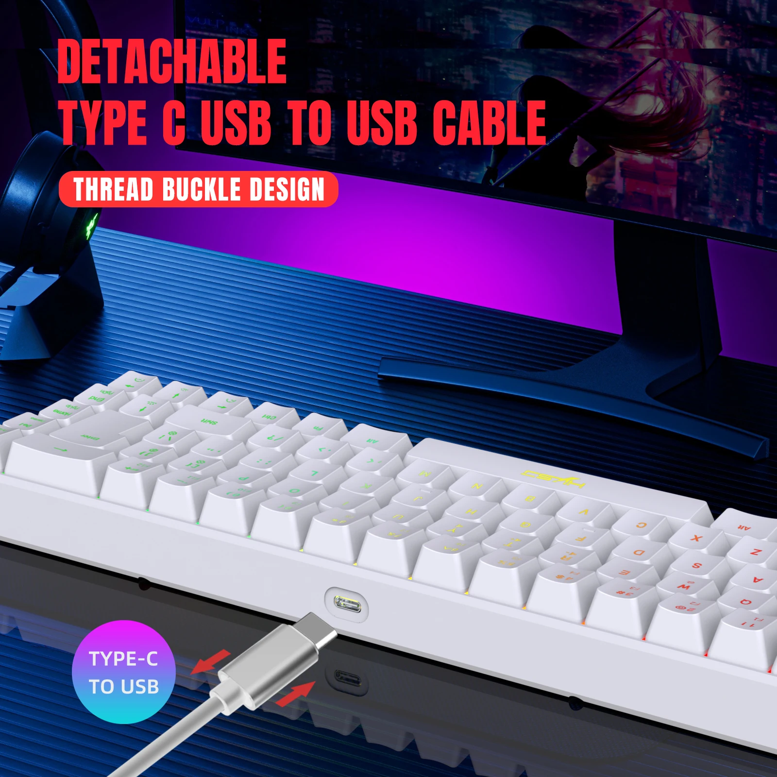 Teclado para juegos con cable USB, teclado portátil con retroiluminación de 20 RGB, 68 teclas, para ordenadores portátiles con Windows y ordenador