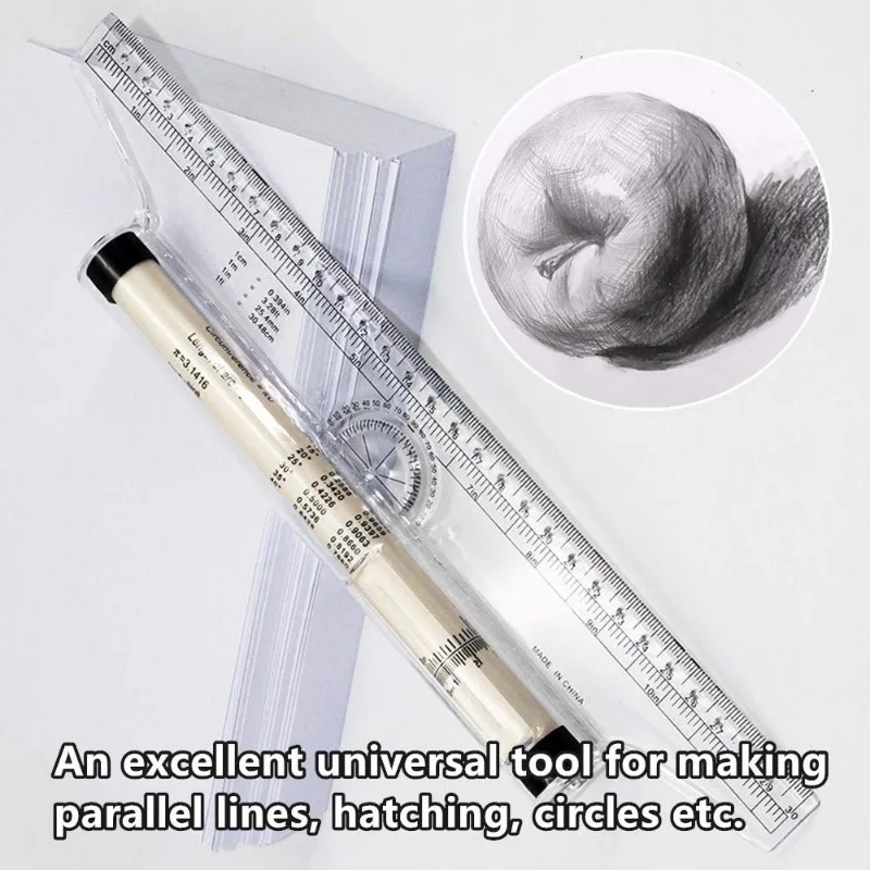 15cm 30cm 다기능 드로잉 도구 롤 드로우 룰러 미터법 롤링 룰러 투명 평행 롤링 룰러 각도 라인 룰러