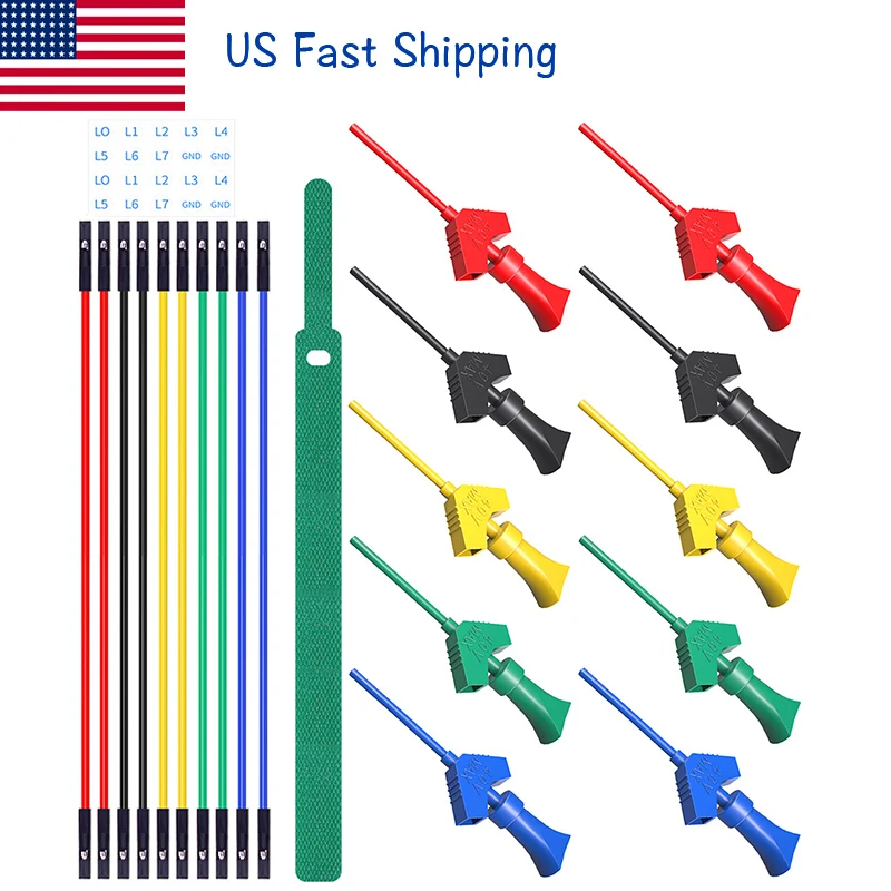 

Cleqee US P1512D Mini Grabber Silicone Jumper SMD IC Test Hook Clip Test Lead Kit Dupont Female for Logic Analyzer Breadboard