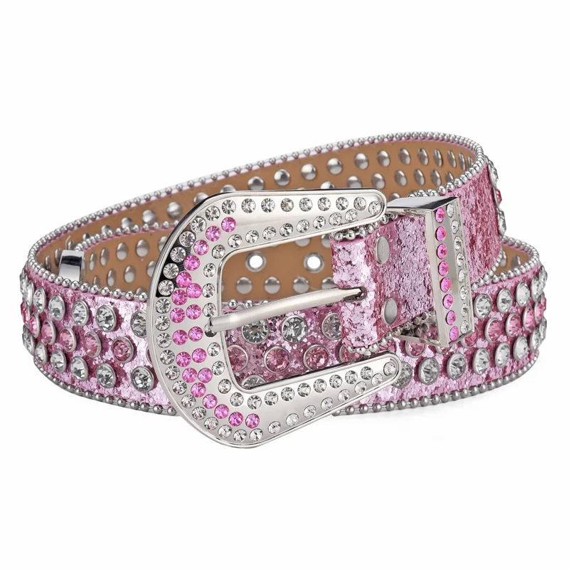 

Goth Belts Women PU Leather Strap Belts Western Cowboy Y2K Girls Fashion Full Crystal Sparkling Rhinestone Belt for Jeans