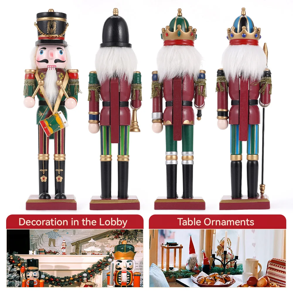 30cm Christmas Nutcracker Wooden Nutcracker Ornament Soldier Figure Handcraft Doll Toy Home Office Desktop Xmas Decoration Gift