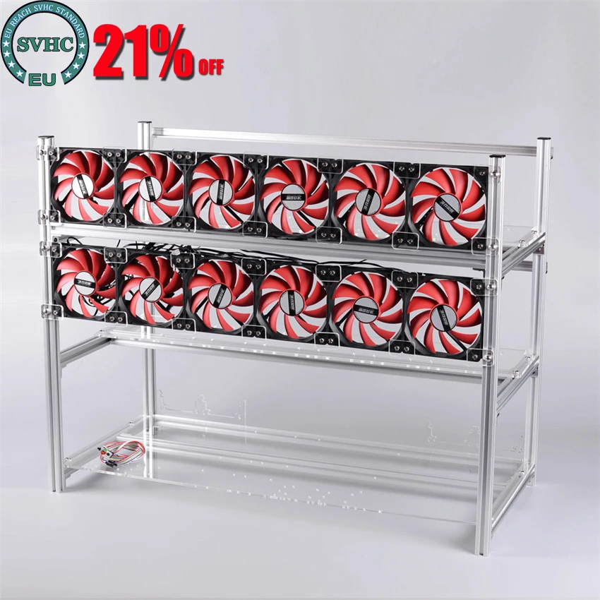 14Gpu Tutto In Alluminio Open Air Miner Case Crypto Mining Rig Frame Scheda Grafica Chassis Rack Per Eth Btc Ethereum Bitcoin