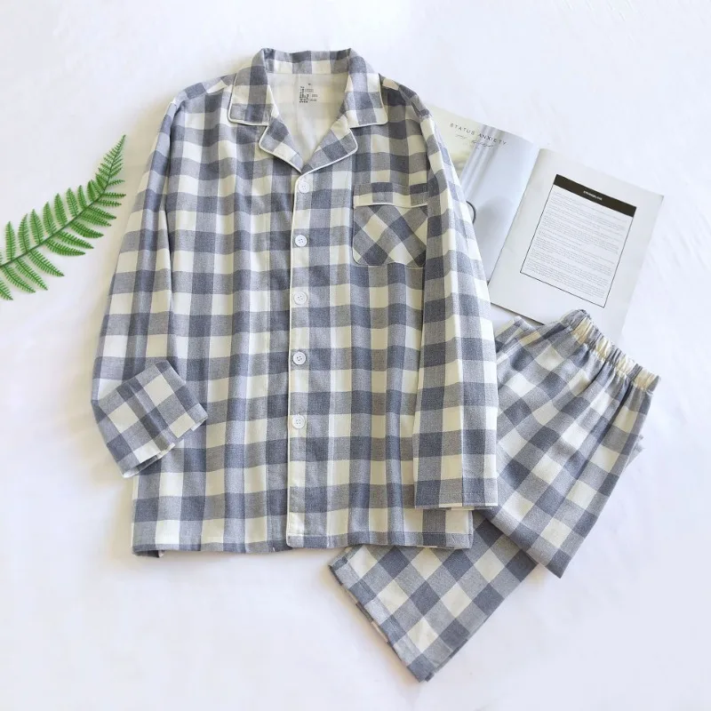 

New Plush Men's and Women's Home Wear Thin Brushed Long Sleeved Pants Couple Pajamas Casual Simple Cotton Sleepwear Trouser Suit