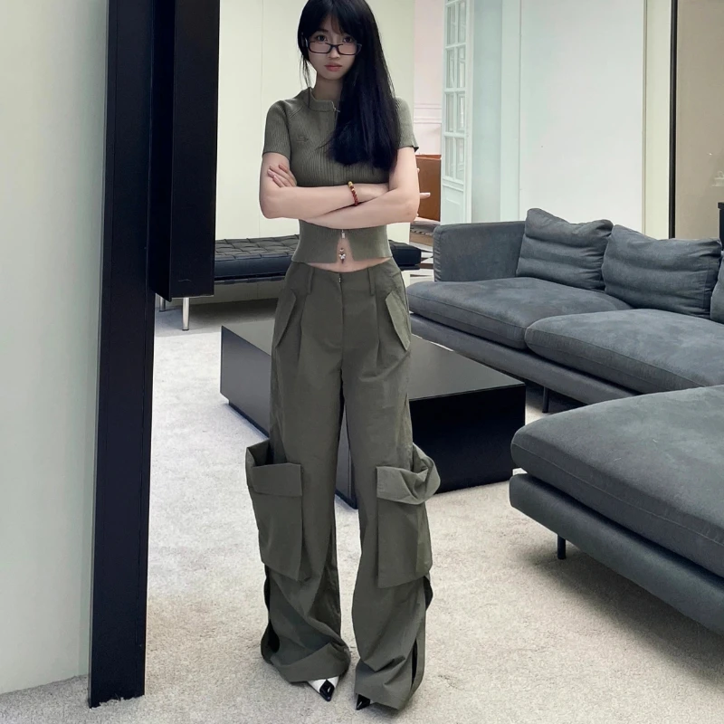 American Spicy Girl Retro Lazy 3D Pocket Work Suit Панталони Дамски свободни широки крачоли Ежедневни Ins Style Модни улични карго панталони