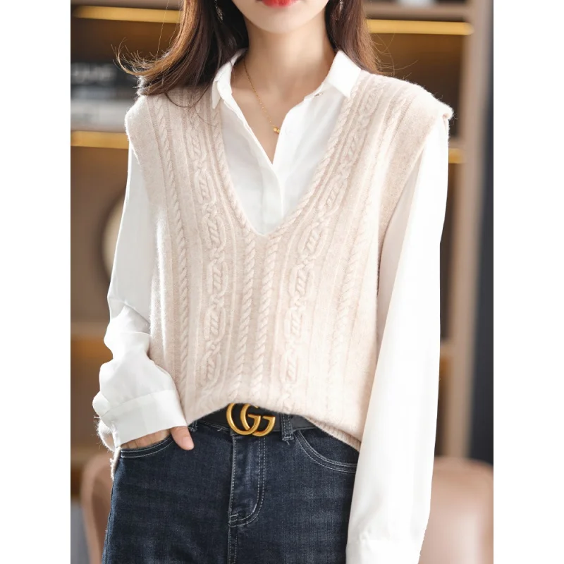 

Bandage Dress Wool V-neck Knitted Women's Sleeveless Vest Sweater Waistcoat