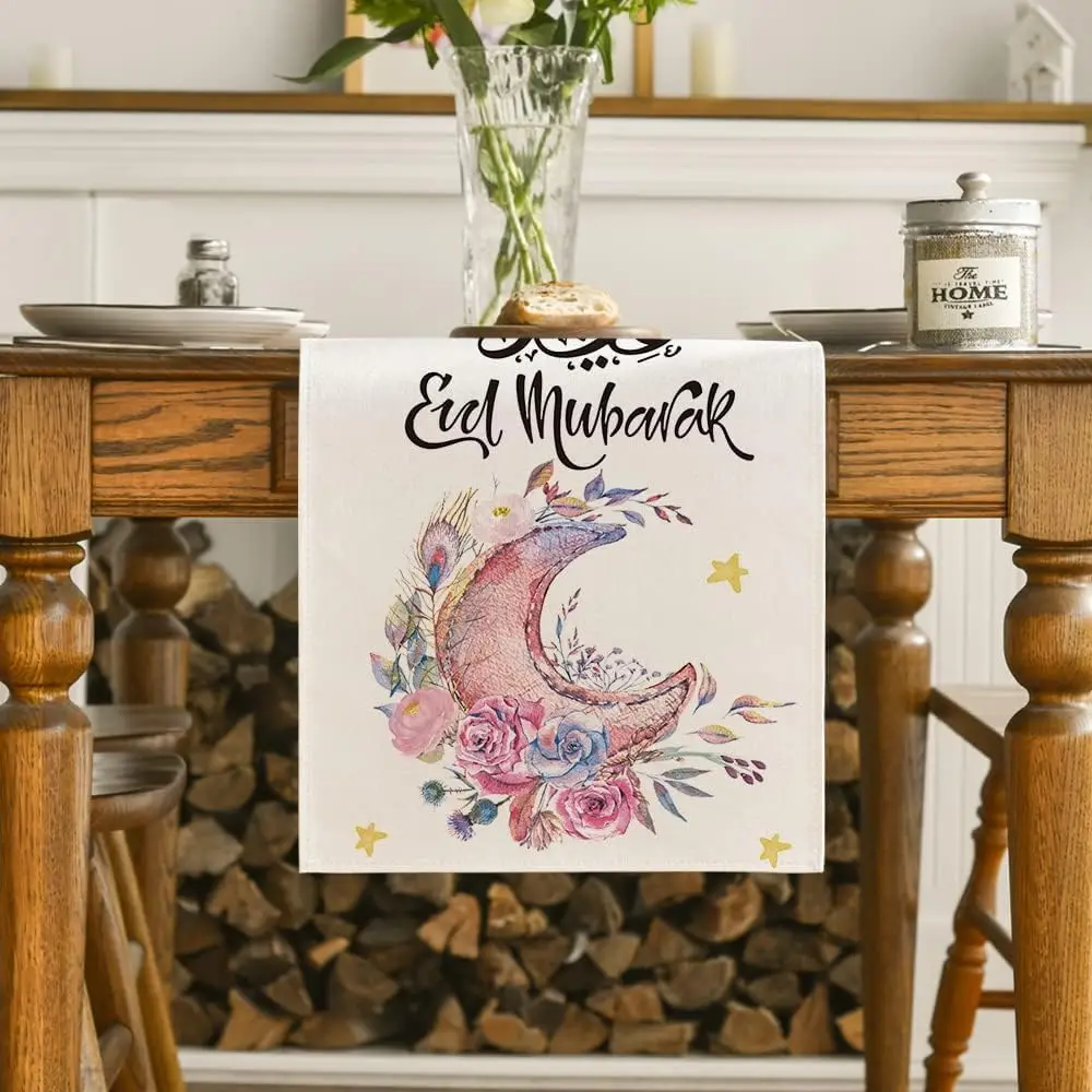 

Eid Moon Tablecloth 33*180cm Linen Table Towel Table Decoration & Accessories Home Decoration Table Decoration Table Runner