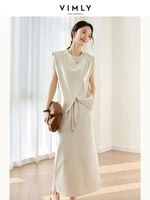 VIMLY Women's Summer Skirt Suit 2025 Office Lady Irregular Sleeveless Tops T-Shirt Straight Skirt Casual Simple Outfits M9656 1