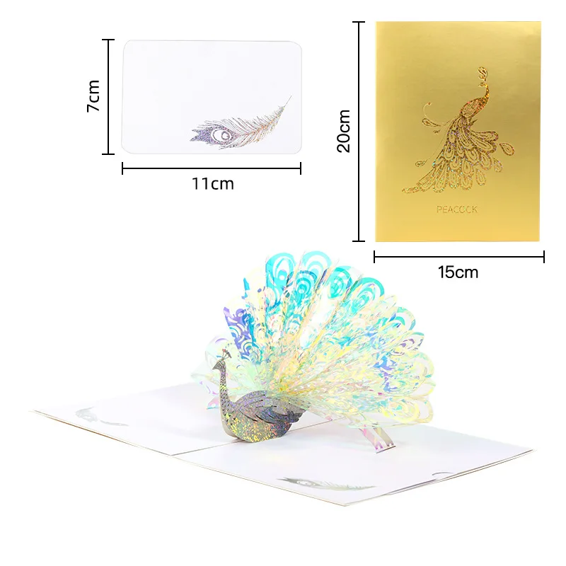 3D Peacock Birthday Christmas Card Pop-up Greeting Cards Postcard Party Wedding Invitation Decorations Creative Girl Gift
