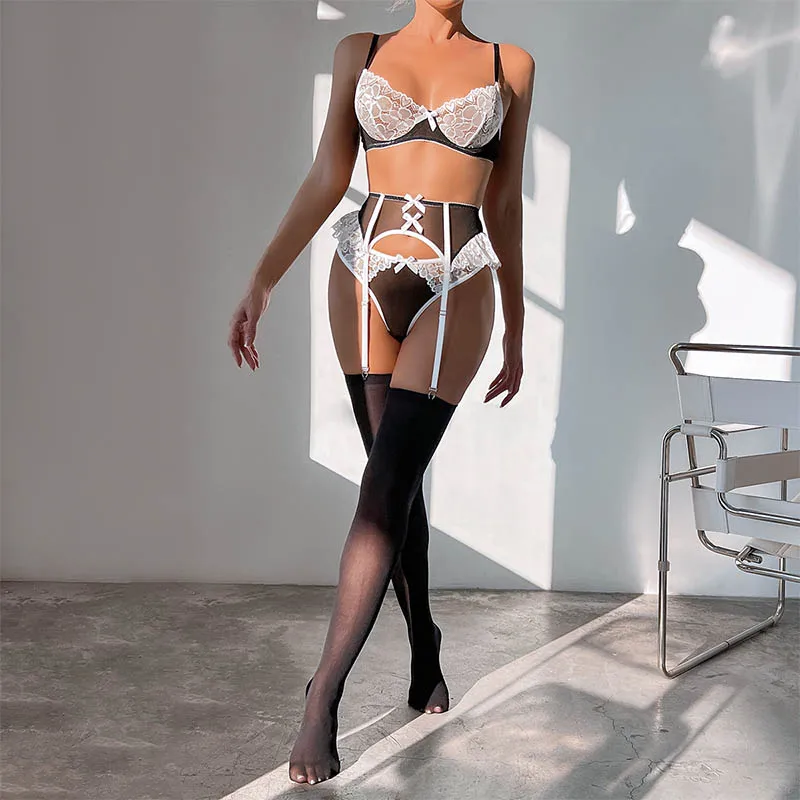 

Women Sexy Lingerie Uncensored Porn Underwear with Stockings Perspective Lace Sensual Bra and Briefs Costume Erotic Set Intimate