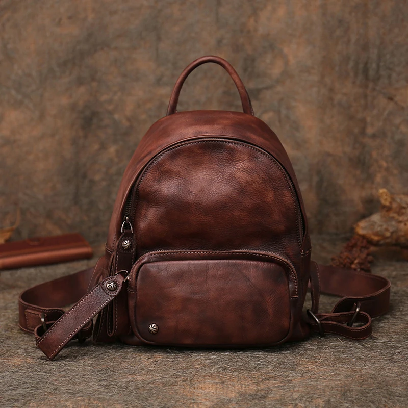 Spring Autumn Classic Leather Splicing Solid Color Retro Style Hardware Women's Large Capacity Backpack 2