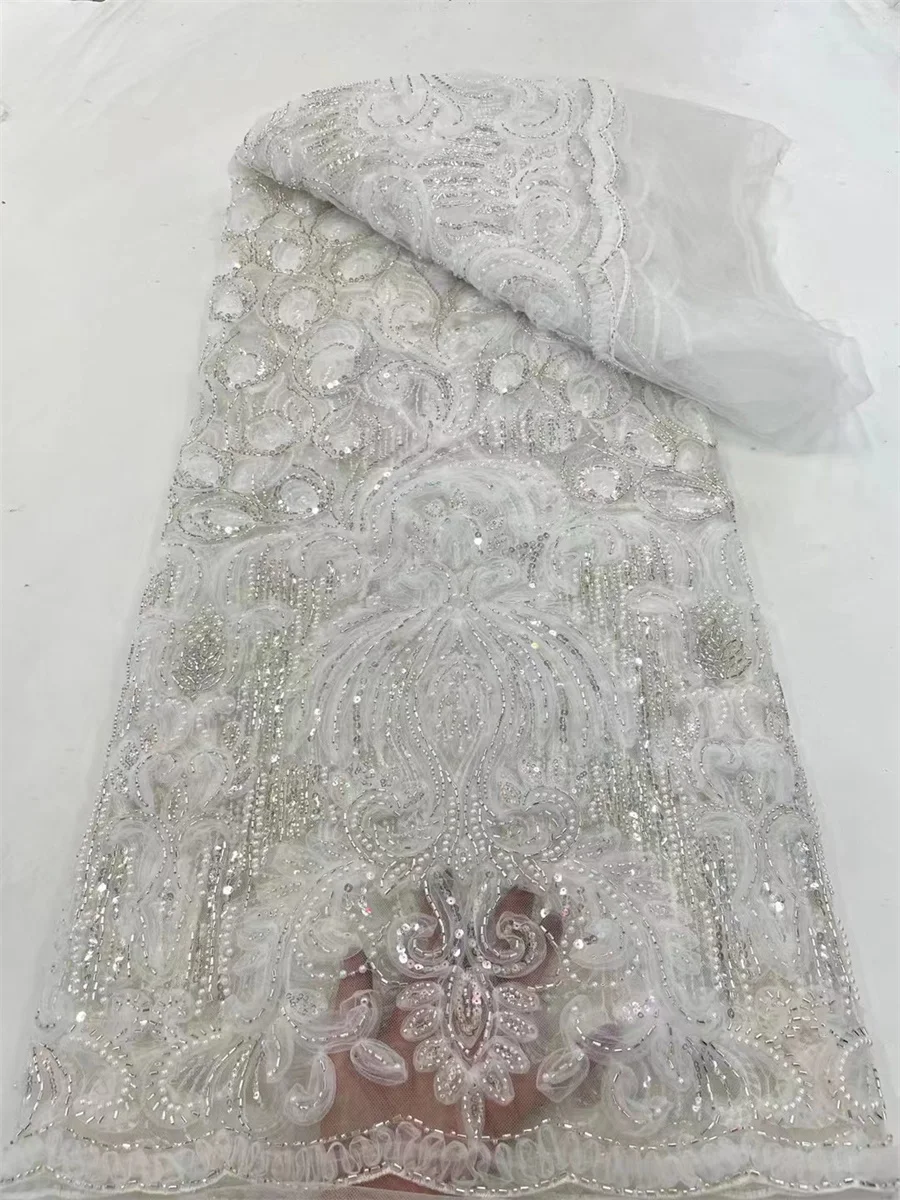 

Exquisite 3D Three-dimensional Leaves and Flowers Lace Embroidery High Quality French Tulle Lace Dress Fabric/5yards