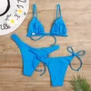 Sexy 3 Piece Bikini Set Women Solid Blue Purple Push Up Bandage Triangle Swimsuit Brazilian Beach Bathing Suit Swumwear Biquini 3