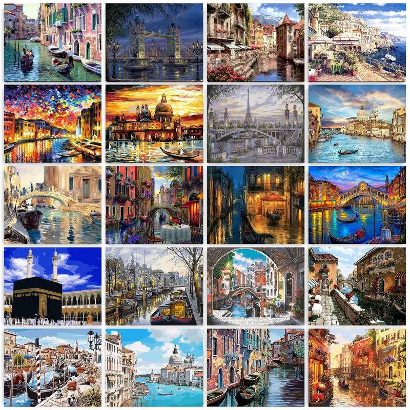 GATYZTORY Oil Painting By Numbers Kits Venice City Landscape Drawing Canvas HandPainted Gift Picture By Numbers Home Decor