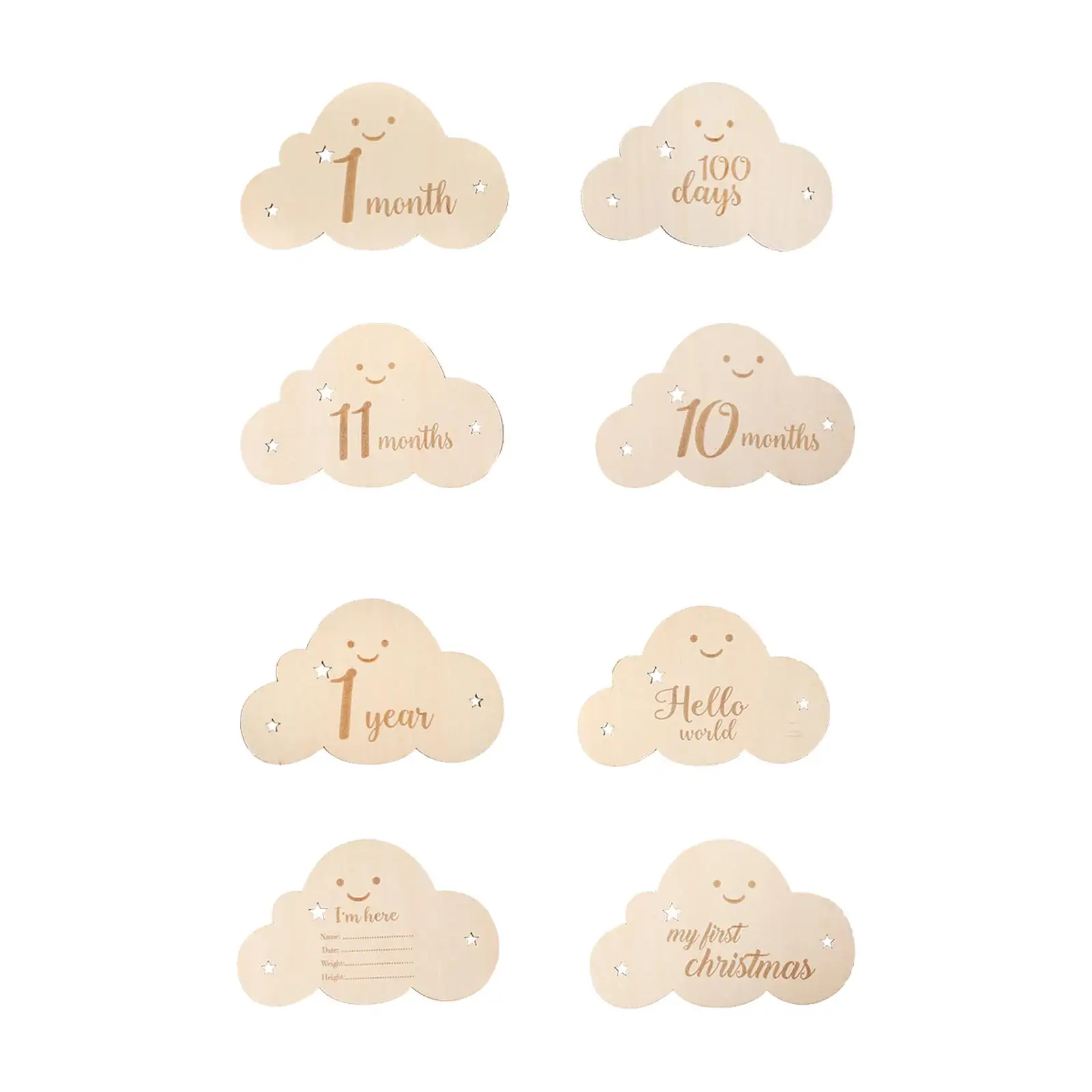 

8Pcs Baby Milestone Cards Clouds Shape Photography Accessories Smooth Surface Monthly Stickers Birth Journey Milestone Markers