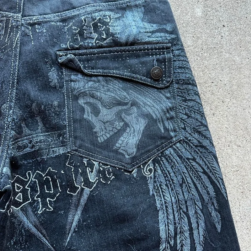 Summer Oversized Print Casual Denim Shorts Men Y2K Harajuku Vintage Hip Hop Casual Joker Couple Pants