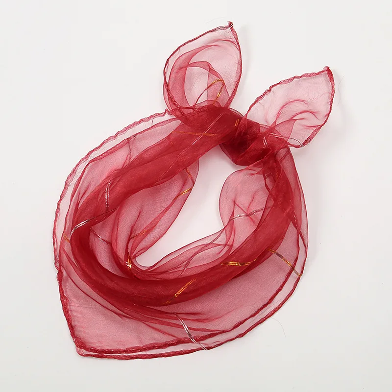 New 60 * 60cm Stage Organza Small Square Scarf Solid Gold Silk Children's Candy Color Versatile Dance Performance Scarf