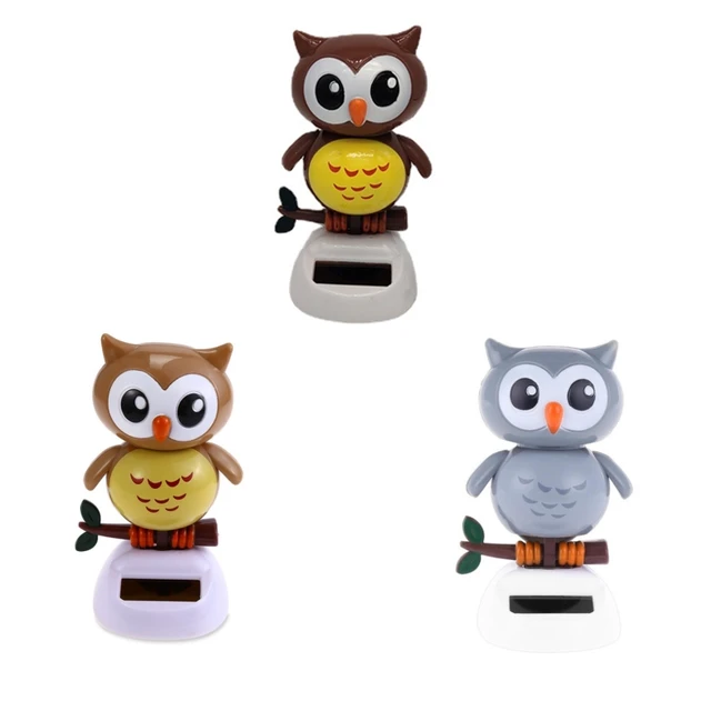 1 Pc 5’’ Solar Dancing Owl Animal Figurine Model Car Dashboard Decoration Interactive Automobile Decor Children’s Favor Toys 1