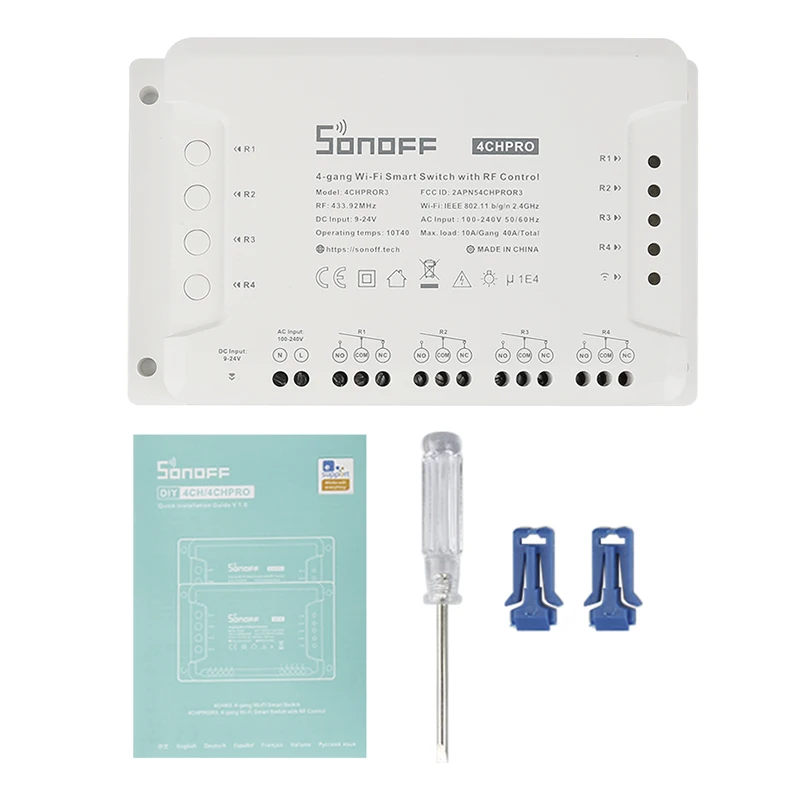 SONOFF 4CH PROR3/R3 4 Gang Smart WIFI Switch 433MHZ Din Rail Mounting Wireless Remote Control Timer DIY Switch Via Ewelink