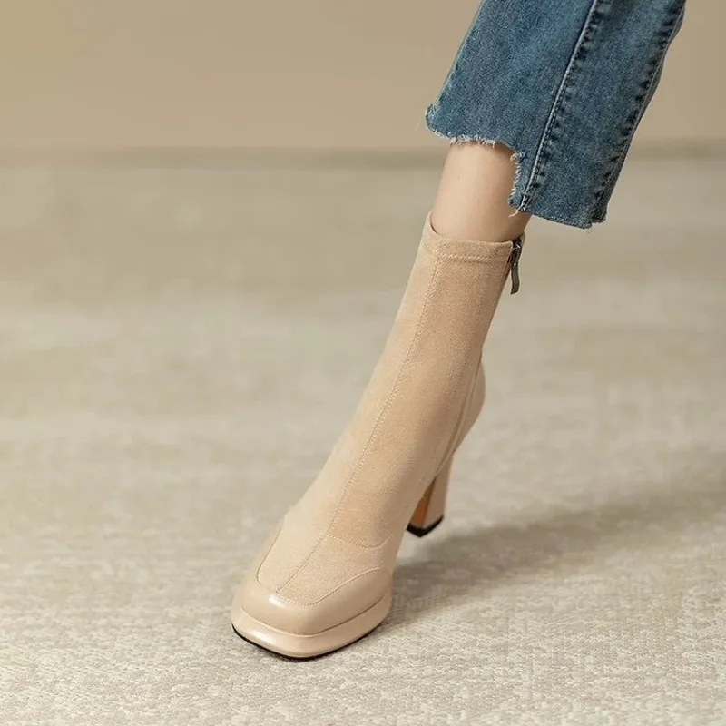 Chunky Ankle Boots For Women Waterproof Platform High Heel Shoes_voghion.com