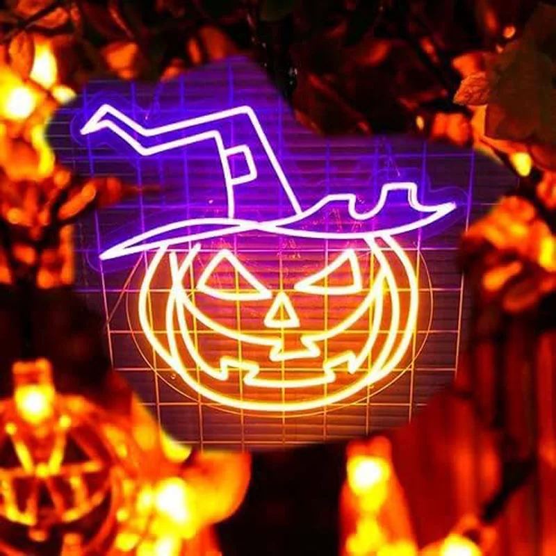 MAXSMLZT Insegne a LED Insegna al Neon Zucca Luci a LED Insegna Neon di Halloween Home Bar Negozio Club Cafe Decorazione per Feste di Halloween Cartello Insegne Luminose