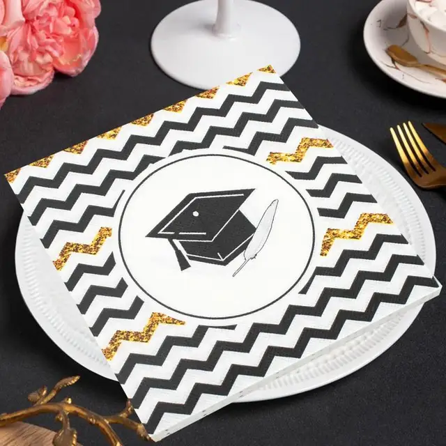 Grad Party Szalvéták Doktor Kalap Nyomtatott Színes Papír 2-Rétegű Középiskolai Főiskolai Érettségi Dekorációk 2023 - Image 4