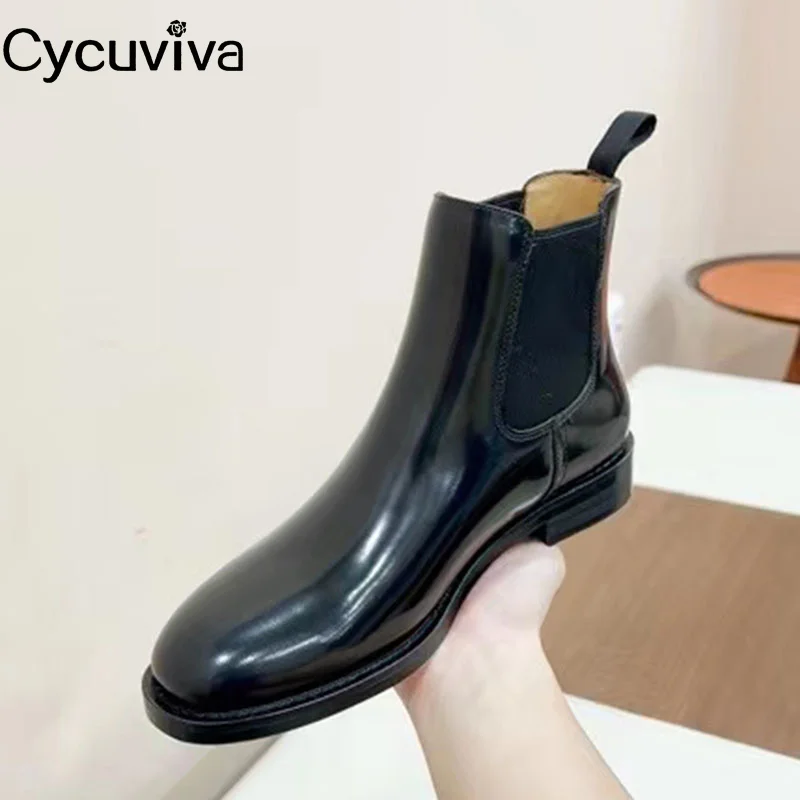 

Classic Black Real Leather Women Ankle Boots Slip On Winter Splicing Short Boot Designer Knight Motorcycle Boots For Women Mujer