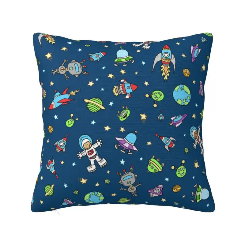 

Space Doodle Cushion Covers Velvet Universe Astronaut Spaceship Throw Pillow Case for Sofa Car Square Pillowcase Home Decorative