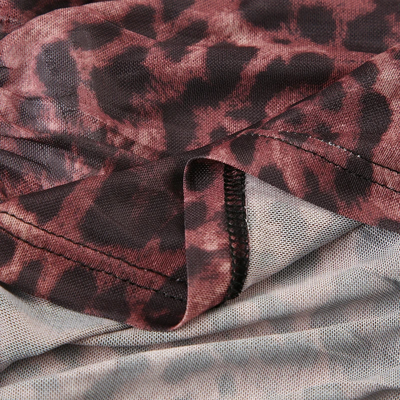 Camiseta de malla transparente con estampado de leopardo, top corto sexy de manga larga con volantes y botones, camiseta urbana vintage para mujer Y2K