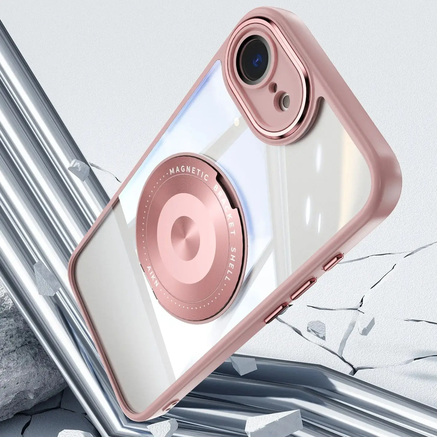 Transparent Magnetic 360° Rotating Stand Case with Lens Glass Protector Cover