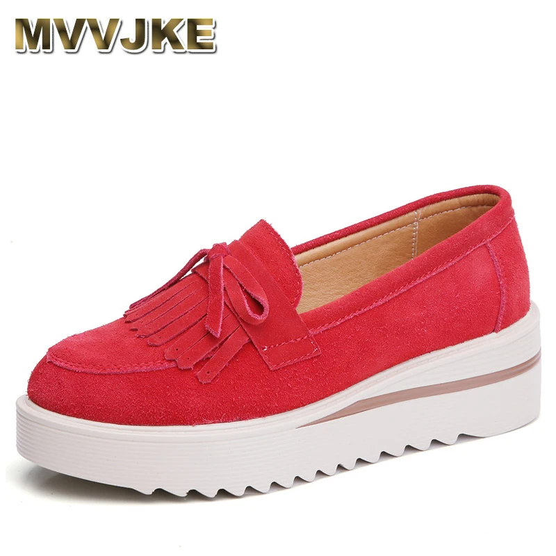 

Женские замшевые мокасины на платформе, повседневные туфли на плоской толстой подошве, с бахромой, весна-осень