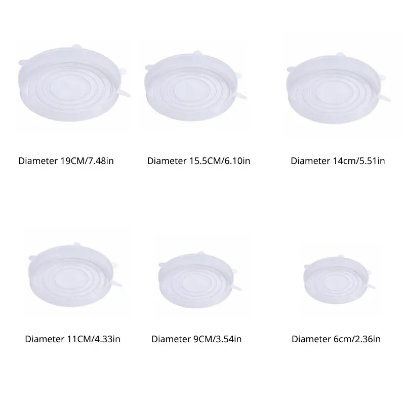 6-Piece Transparent Silicone Stretchable Bowl Covers for Kitchen and Food Storage