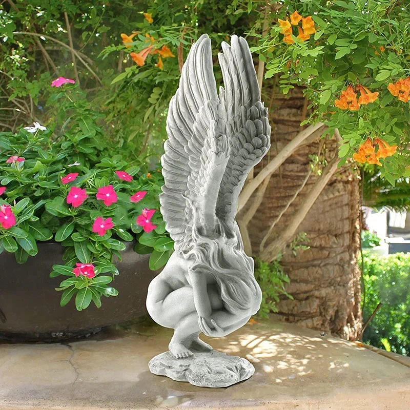 

Angel Redemption Statue Garden Sculpture Ornament Fairy Angel Statue Outside Decorative Patio Pond 2 Size