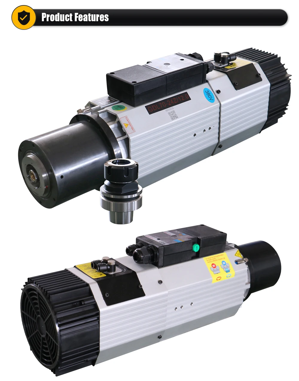 HQD ATC Spindle Motor 12kw For wood Aluminium soft metal ISO30 HSK63F 24000rpm+1