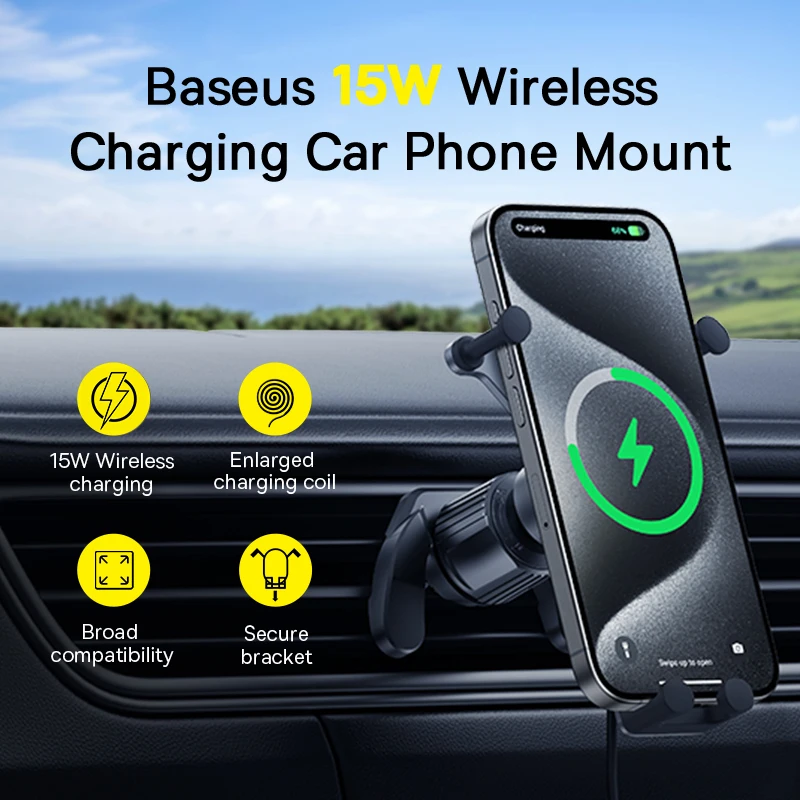 Phone Holder Baseus 15W Car Phone Holder Wireless Charging Stand Air Vent Gravity Telephone Mount for iPhone 14 Samsung Xiaomi Mobile Support