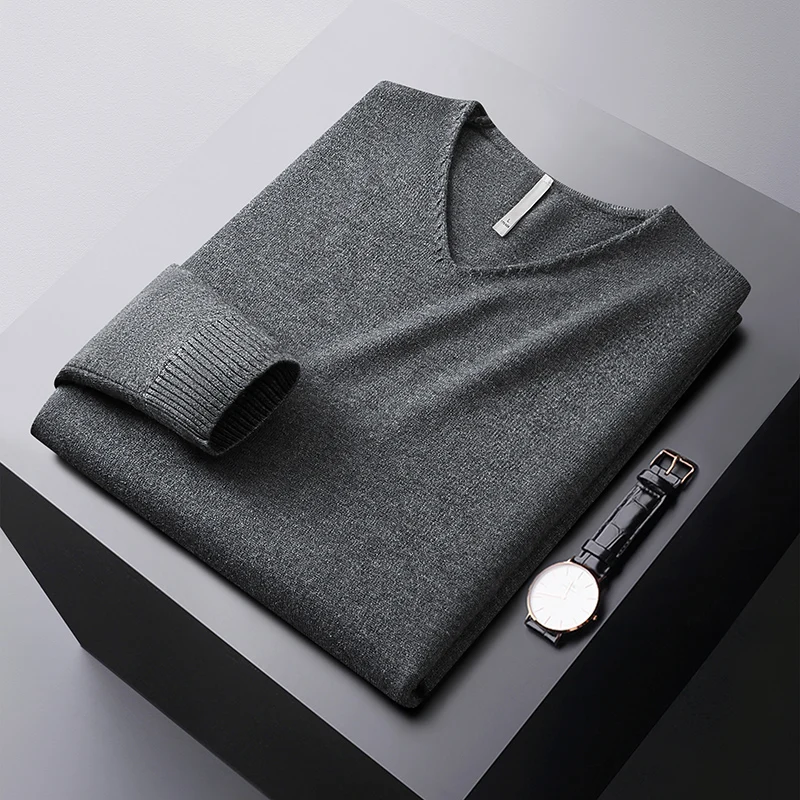 Autumn wintervcollar sweater men's stretch comfortable warm cold-resistant top fashion casual pure color all-matching sweater 5