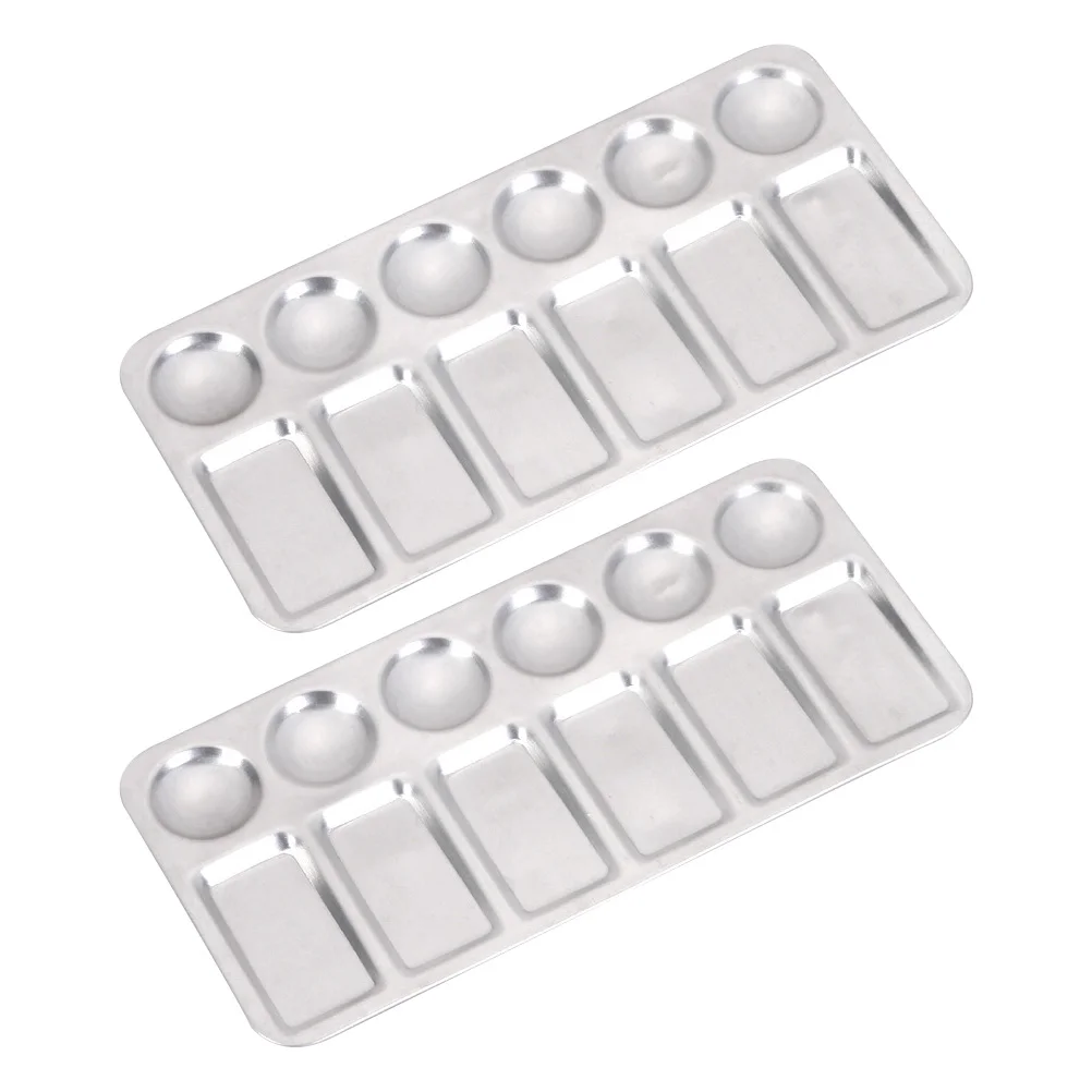 

2 Pcs Elongated Palette Oil Paint Aluminum Tray Board Mix Accessory Handhold Device Painting Tool Student Fittings for